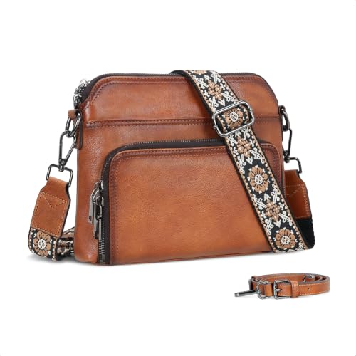 Brown Leather Crossbody Purses Shoulder Bag Boho Strap in Light Brown