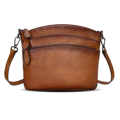 Crossbody Bags Leather Purses Shoulder Handbags for Travel in Light Brown