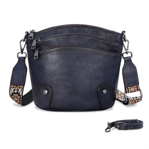 Crossbody Bags Leather Shoulder Purse Hobo Satchel Handbags in Navy Blue