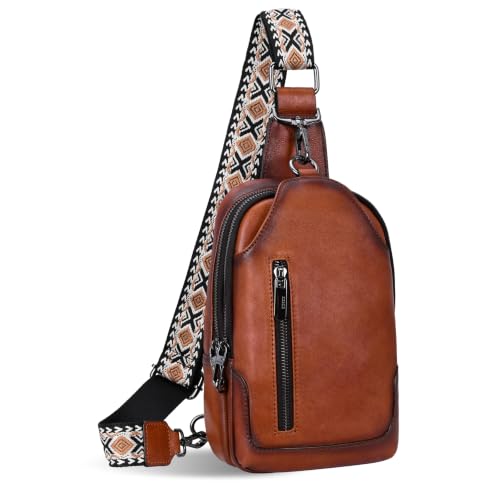 Leather Anti Theft Sling Bag Fanny Packs Crossbody Chest Handbags in Brown