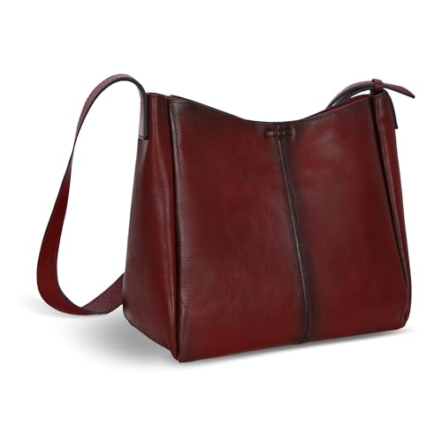 Genuine Leather Bags Shoulder Handbags Tote Work Bag in Wine