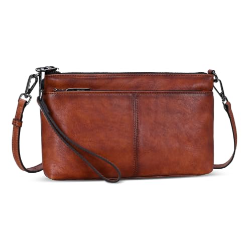 Leather Clutch Wristlets Wallets Zipper Crossbody Purse in Brown