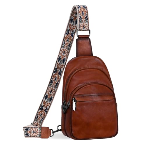 Leather Crossbody Anti Theft Sling Bag Fanny Packs Chest Handbags in Brown