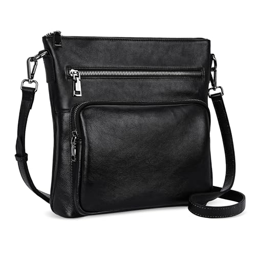 Leather Crossbody Bag Shoulder Purse Satchel Handbag in Black