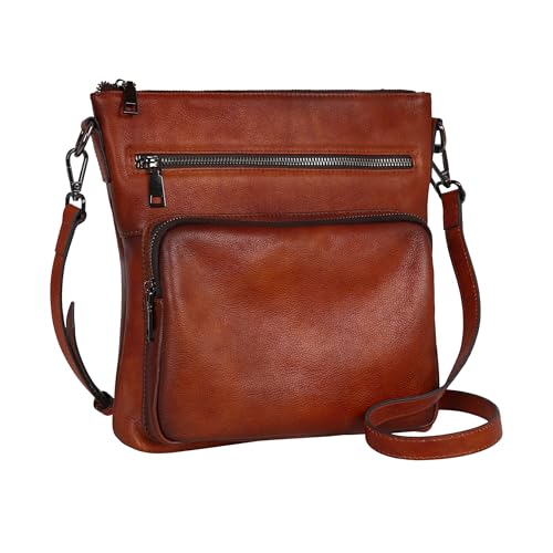 Leather Crossbody Bag Shoulder Purse Satchel Handbag in Brown