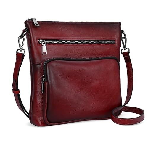 Leather Crossbody Bag Shoulder Purse Satchel Handbag in Wine