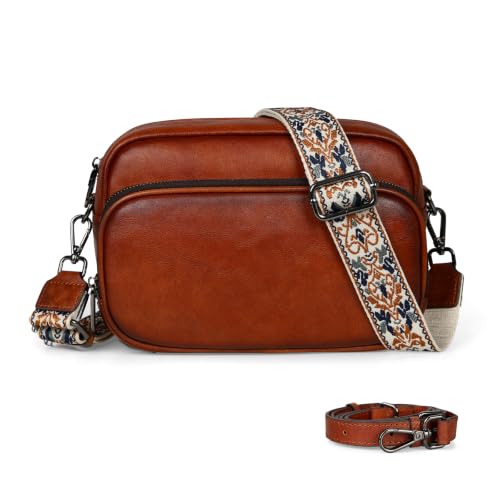 Leather Crossbody Bags Anti-theft Shoulder Hobo Purse in Brown