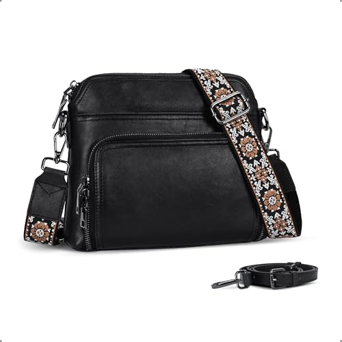 Leather Crossbody Bags RFID Cell Phone Anti-Theft Purse in Black