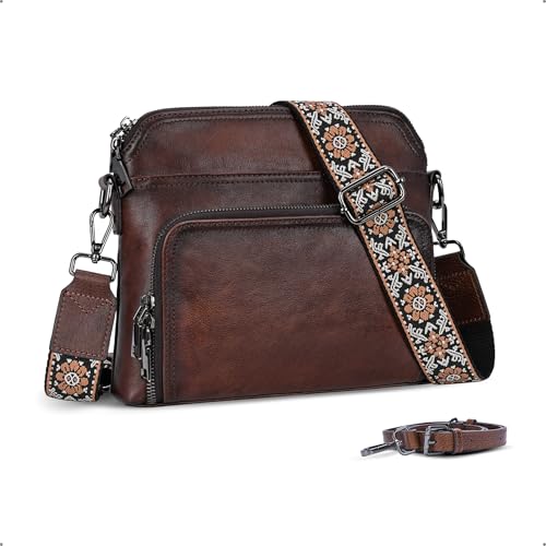 Leather Crossbody Bags Satchel Purses Shoulder Handbags in Coffee