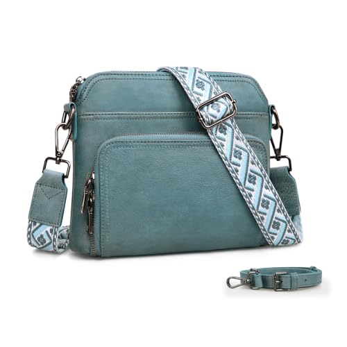 Leather Crossbody Bags Shoulder Bag Satchel Hobo Purses in Light Blue