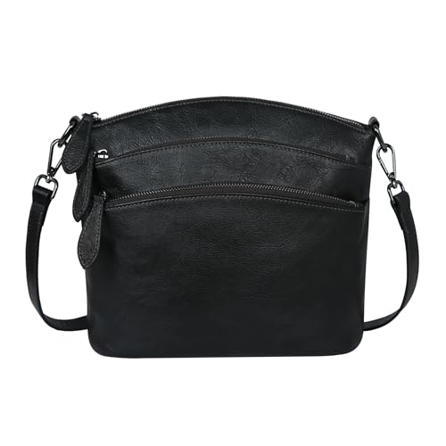 Leather Crossbody Bags Shoulder Handbags Satchel Purse in Black