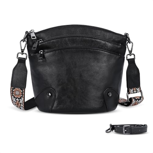Leather Crossbody Bags Shoulder Handbags Satchel Purse in Black
