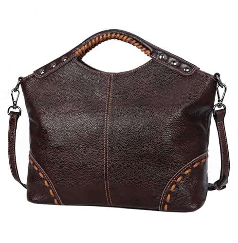 Leather Crossbody Bags Shoulder Handbags Satchel Purse in Coffee