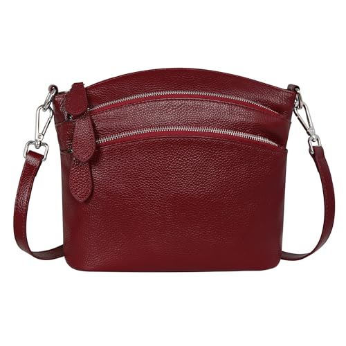 Leather Crossbody Bags Shoulder Handbags Satchel Purse in Wine