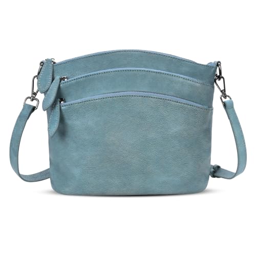 Leather Crossbody Bags Shoulder Handbags Travel Purse in Light Blue
