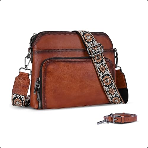 Leather Crossbody Bags Shoulder Purse Satchel Handbag in Brown
