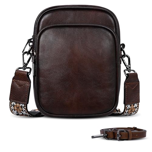 Leather Crossbody Bags Small Cell Phone Purse for Travel in Coffee