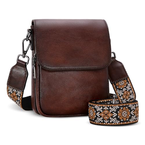 Leather Crossbody Bags Small Cell Phone Purse for Travel in Coffee