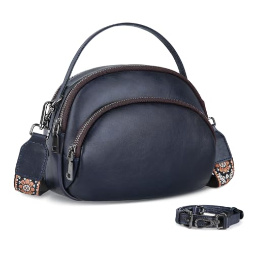 Genuine Leather Crossbody Bags Small Shoulder Purses in Navy Blue