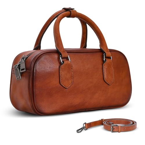 Genuine Leather Crossbody Bags Top Handle Barrel Bag Brown in Brown