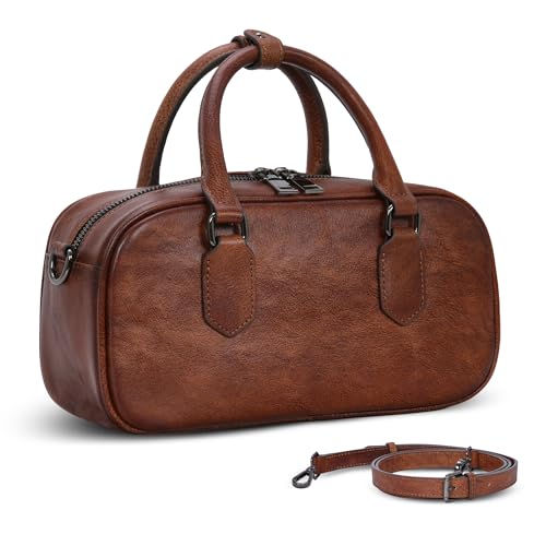 Genuine Leather Crossbody Bags Top Handle Barrel Bag Coffee in Coffee