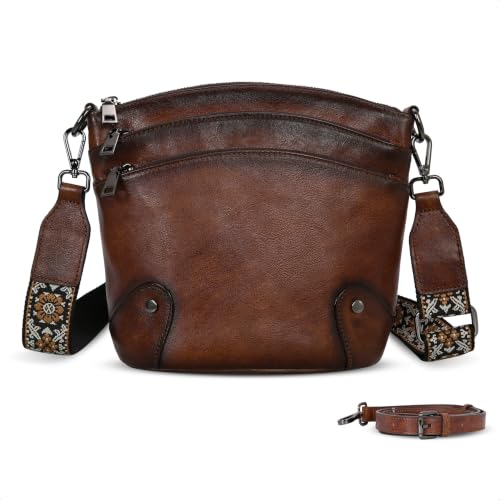 Leather Crossbody Bags Vintage Hobo Shoulder Handbags in Coffee