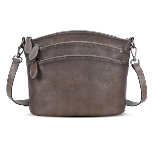 Leather Crossbody Bags Vintage Hobo Shoulder Handbags in Taupe Grey