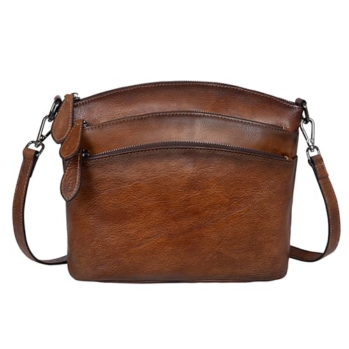 Leather Crossbody Bags Vintage Shoulder Handbag for Travel in Coffee