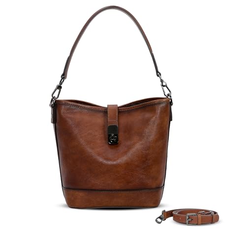 Leather Crossbody Purse Shoulder Bucket Handbag Satchel Bag in Coffee