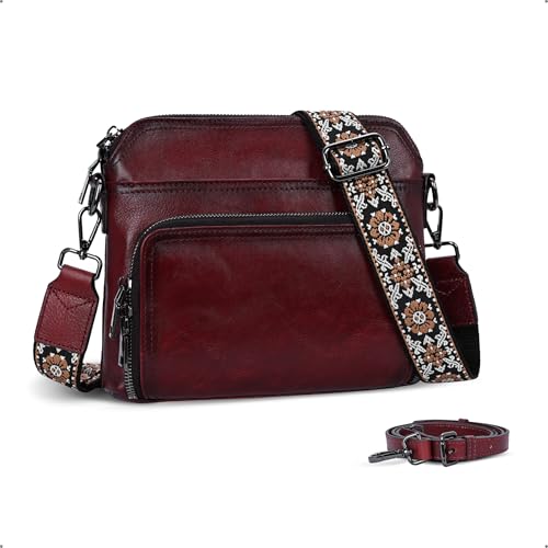 Leather Crossbody Purses Shoulder Hobo Satchel Handbags in Wine