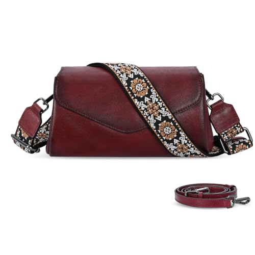 Leather Crossbody Purses Shoulder Satchel Handbags in Wine