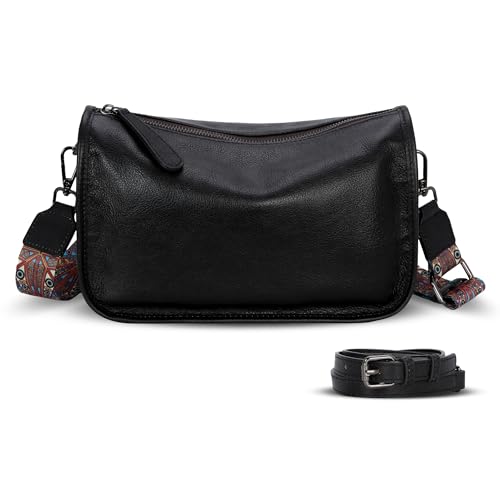 Leather Crossbody Purses Small Shoulder Handbag Hobo Bags in Black