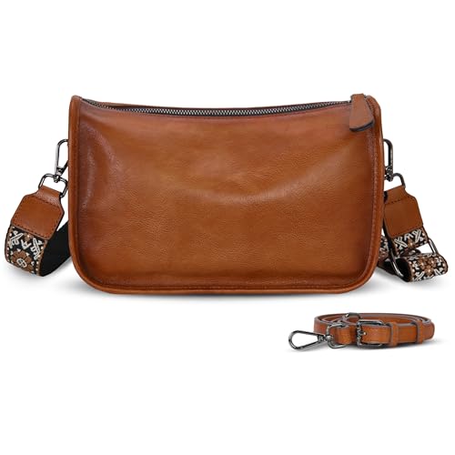 Leather Crossbody Purses Small Shoulder Handbag Hobo Bags in Light Brown