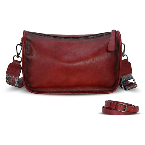 Leather Crossbody Purses Small Shoulder Handbag Hobo Bags in Wine