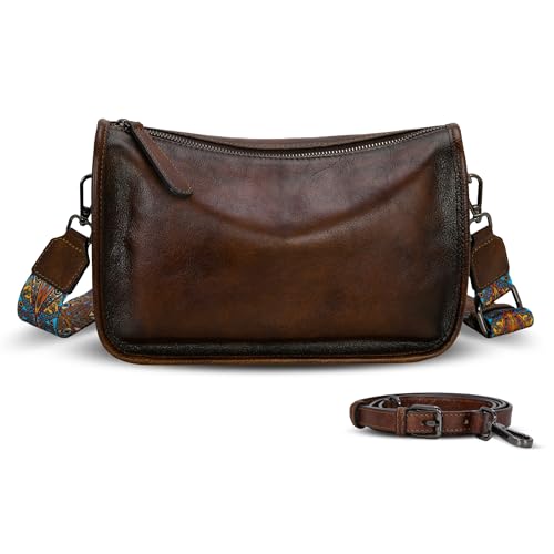 Leather Crossbody Purses Small Shoulder Handbag Hobo Bags in Coffee