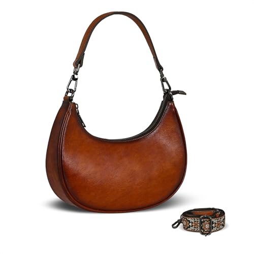 Genuine Leather Hobo Bags Small Crossbody Crescent Purses in Brown
