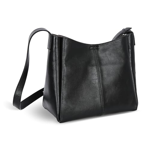 Genuine Leather Purse Satchel Bag Hobo Crossbody Bag in Black