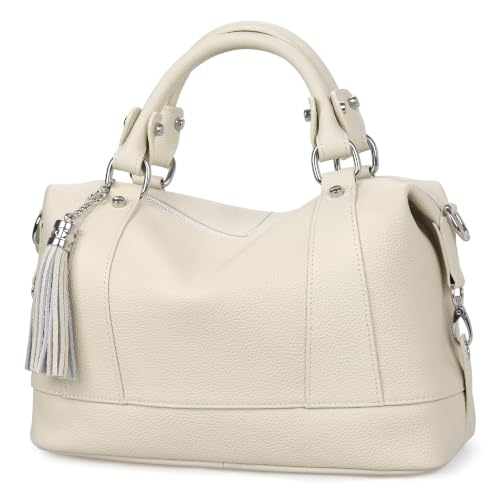 Genuine Leather Purse Satchel Tote Bags Shoulder Handbags in Beige
