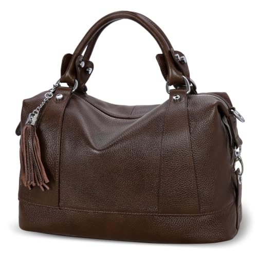 Genuine Leather Purse Satchel Tote Bags Shoulder Handbags in Coffee