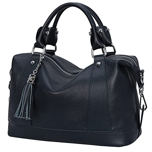 Genuine Leather Purse Satchel Tote Bags Shoulder Handbags in Dark Blue