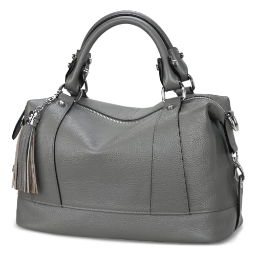 Genuine Leather Purse Satchel Tote Bags Shoulder Handbags in Grey