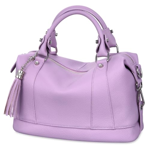 Genuine Leather Purse Satchel Tote Bags Shoulder Handbags in Lilac