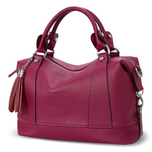 Genuine Leather Purse Satchel Tote Bags Shoulder Handbags in Purple Red