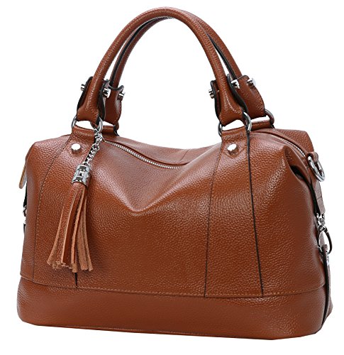 Genuine Leather Purse Satchel Tote Bags Shoulder Handbags in Dark Brown