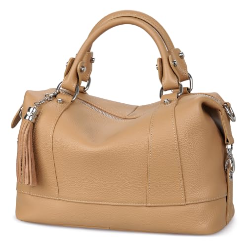 Genuine Leather Purse Satchel Tote Bags Shoulder Handbags in Khaki