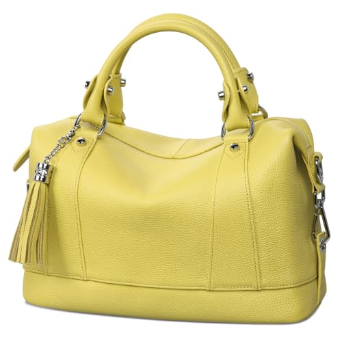Genuine Leather Purse Satchel Tote Bags Shoulder Handbags in Lemon Yellow