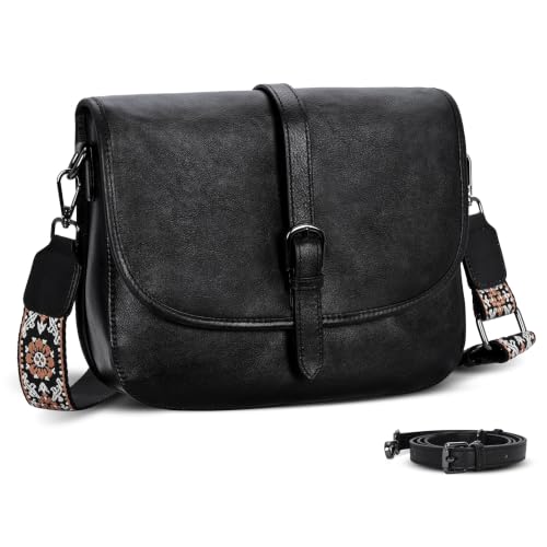 Leather Purse Shoulder Crossbody Bags Hobo Satchel Handbags in Black