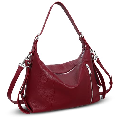 Leather Purses and Handbags Tote Shoulder Bag Hobo Bags in Wine