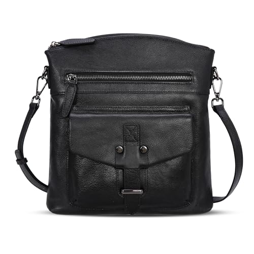 Leather Purses Crossbody Bags Satchel Shoulder Handbag in Black