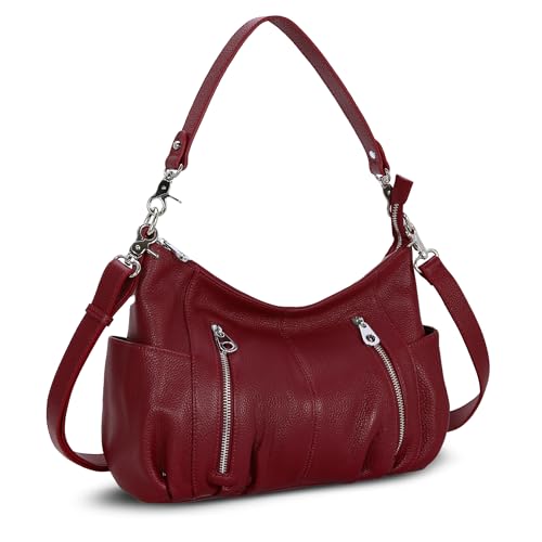 Genuine Leather Purses Shoulder Hobo Bag Crossbody Satchel Handbags Designer Ladies Totes Purse in Maroon
